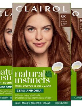 3 Clairol Natural Instincts Demi-Permanent Hair Dye 6R Light Auburn Hair Color